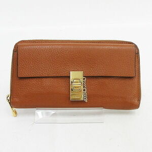 Chloe Drew Round Zip Long Wallet Brown Leather